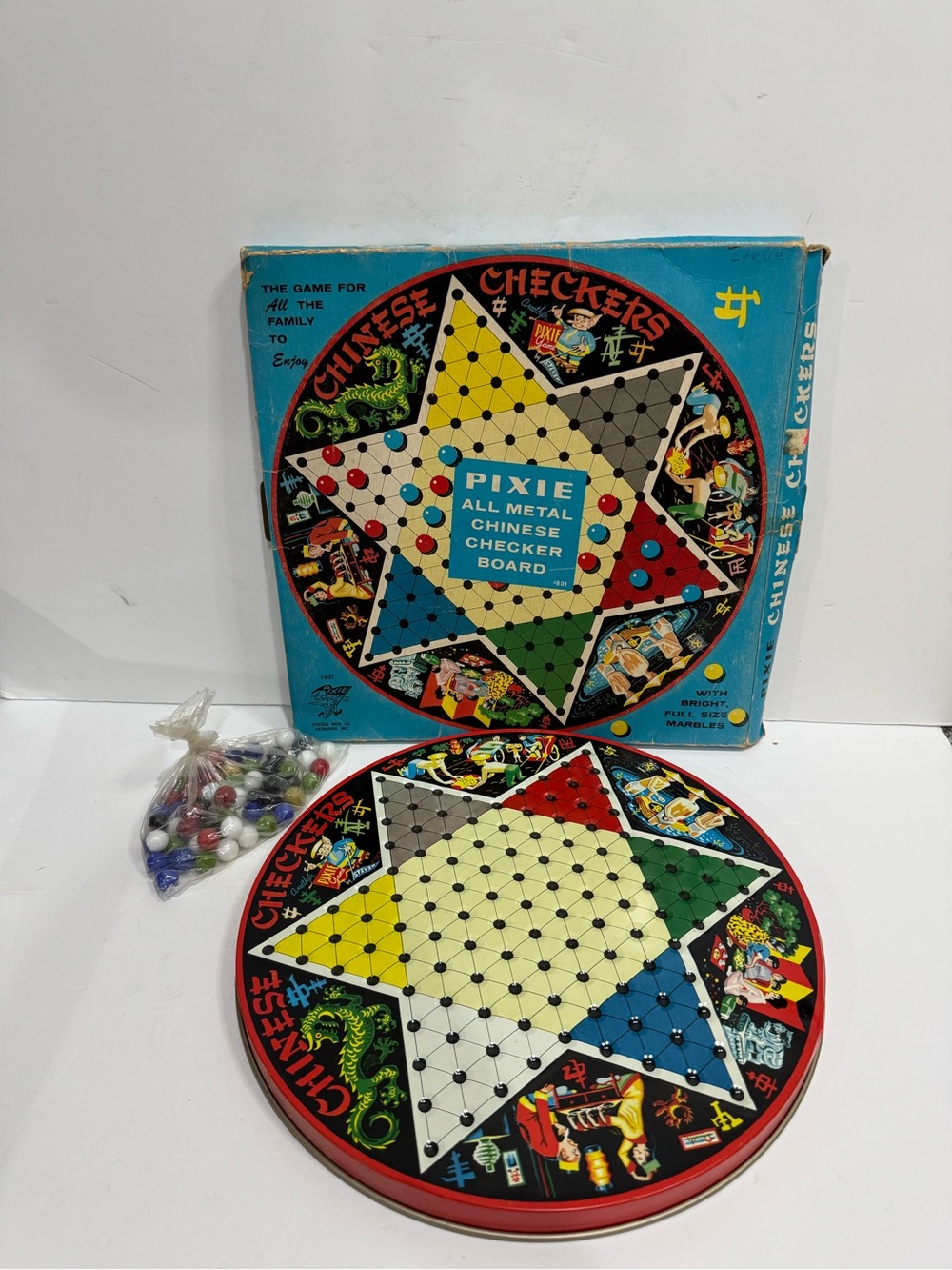 Vintage Pixie Metal Chinese Checkers Game Set